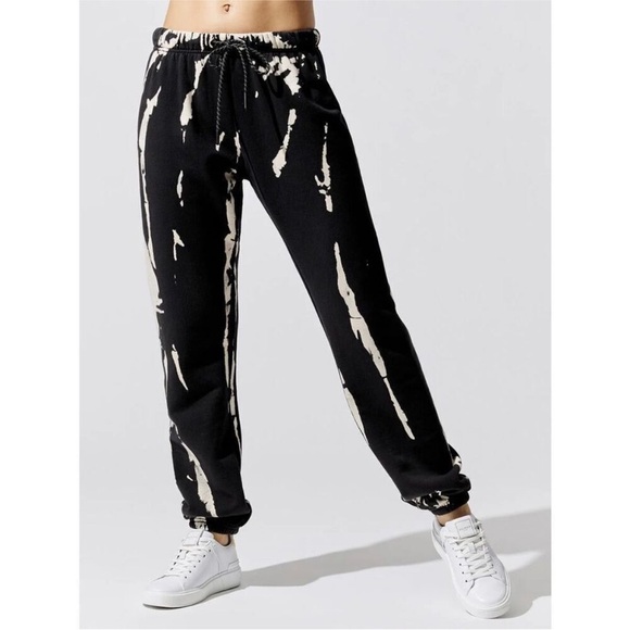 PAM & GELA bleach tie dye gym sweatpants in black/cream joggers M Marble - Picture 1 of 8